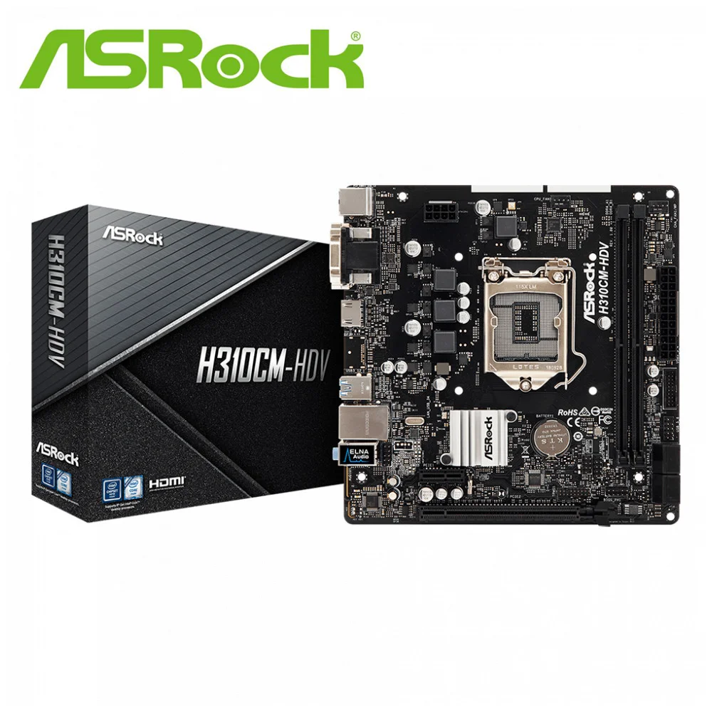 Новая настольная Материнская плата ASRock H310CM-HDV LGA 1151 DDR4 32 Гб USB2.0 USB3.1 H310 десктопная