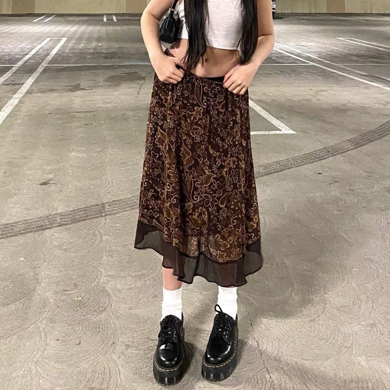 Brown Y2K Grunge Vintage Pleated Midi Skirt Summer Casual Loose High Waist Mesh Skirts Womens 2000s Aesthetic
Brown Y2K Grunge Vintage Pleated Midi Skirt Summer Casual Loose High Waist Mesh Skirts Womens 2000s Aesthetic