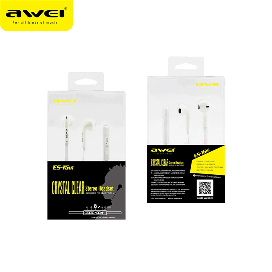 Awei ES-15Hi Wired Earphone For iPhone Samsung Earbuds Stereo Headset With Microphone Super Bass In-Ear Auriculares Earphones
Awei ES-15Hi Wired Earphone For iPhone Samsung Earbuds Stereo Headset With Microphone Super Bass In-Ear Auriculares Earphones