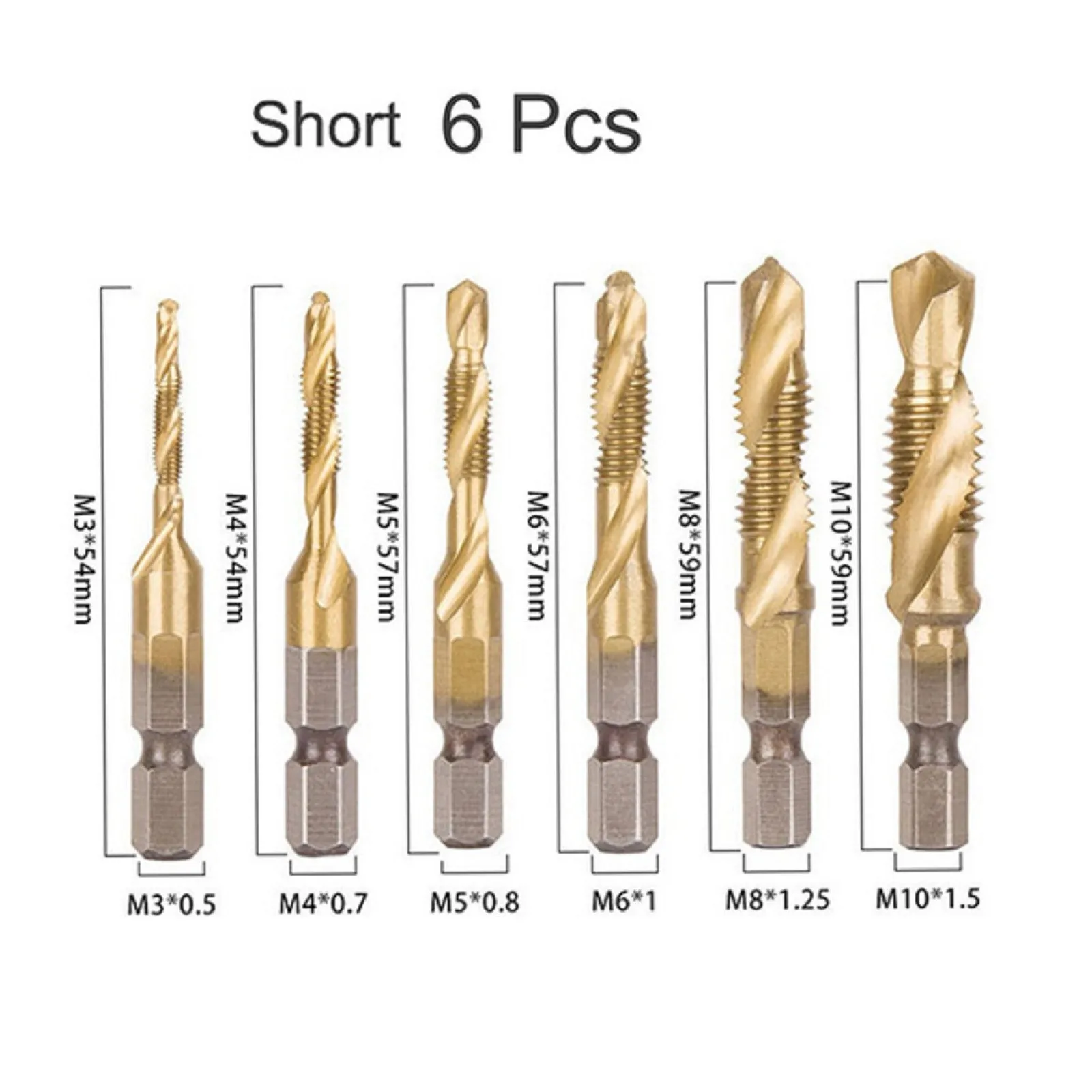 Drill Bits 6Pcs Hex Shank Titanium Plated HSS Screw Thread Metric Tap Drill Bits Screw Machine Compound Tap M3-M10 Hand Tools
Drill Bits 6Pcs Hex Shank Titanium Plated HSS Screw Thread Metric Tap Drill Bits Screw Machine Compound Tap M3-M10 Hand Tools
