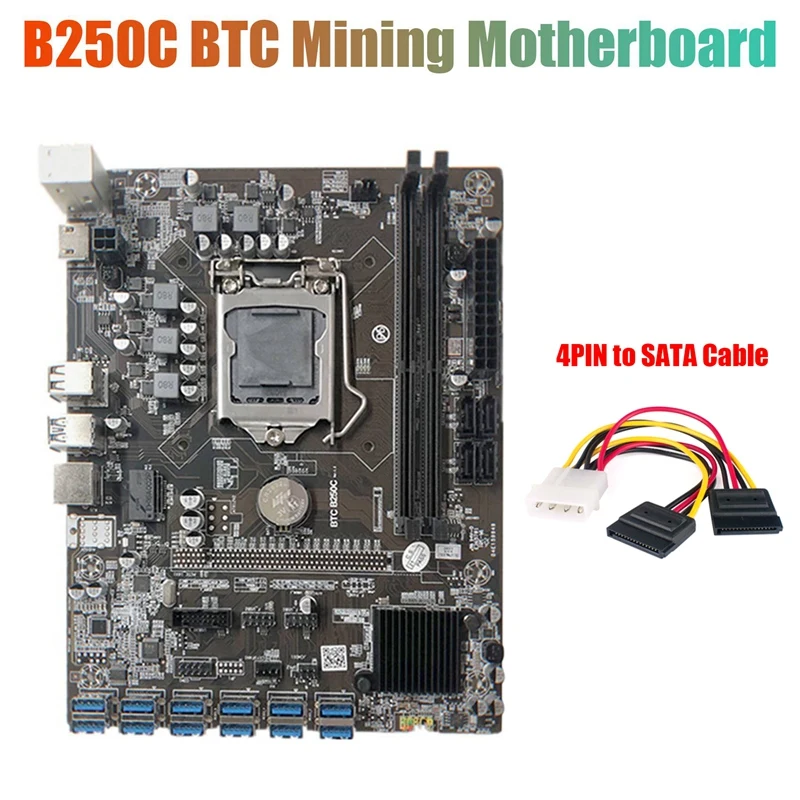 

Материнская плата для майнинга B250C с 4-контактным кабелем SATA 12 PCIE к USB3.0 слот GPU LGA1151 поддержка DDR4 RAM для майнинга BTC