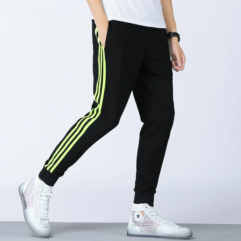 Summer Mens Cotton Sport Pants Side Striped Sweatpants Men Joggers Track Pants Skinny Trousers Casual Pants