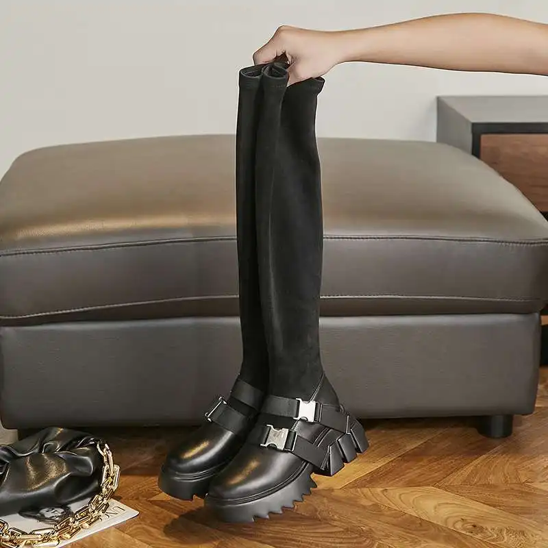 Vichelo Hot genuine leather round toe thick bottom stretch boots young lady streetwear fashion slip on over-the-knee boots L03
Vichelo Hot genuine leather round toe thick bottom stretch boots young lady streetwear fashion slip on over-the-knee boots L03