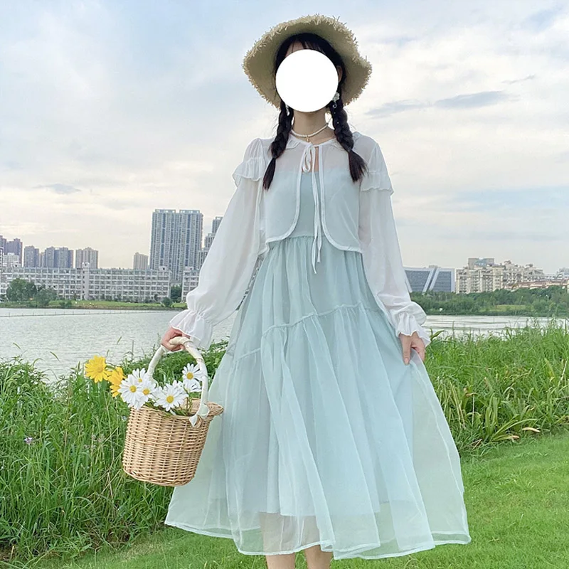 Sweet Summer Chiffon Swing Dress Women Japanese Light Green Sleeveless Long Dresses Cute Girls Strap Fairy Dress Sundress 2021
Sweet Summer Chiffon Swing Dress Women Japanese Light Green Sleeveless Long Dresses Cute Girls Strap Fairy Dress Sundress 2021