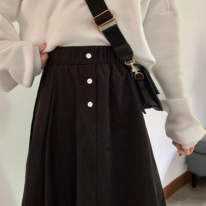 HOUZHOU Vintage Elegant Ruffle High-waisted Loose Long Skirt Women Korean Fashion Dark Black Midi A-line Skirt Student Summer
HOUZHOU Vintage Elegant Ruffle High-waisted Loose Long Skirt Women Korean Fashion Dark Black Midi A-line Skirt Student Summer
