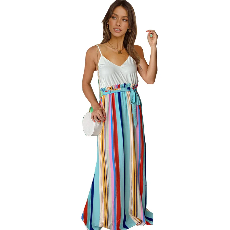 Women's Plus Size Maxi Dress Summer Contrast Color Stripe Stitching Female Dress 2022 New Fashion Backless Sling Printing Dress
Women's Plus Size Maxi Dress Summer Contrast Color Stripe Stitching Female Dress 2022 New Fashion Backless Sling Printing Dress