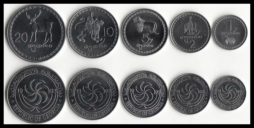 Грузинские монеты 1993 года, 1 комплект, 5 штук, европейские монеты, новая оригинальная монета Unc, памятная версия 100%, настоящие монеты ЕС
Грузинские монеты 1993 года, 1 комплект, 5 штук, европейские монеты, новая оригинальная монета Unc, памятная версия 100%, настоящие монеты ЕС