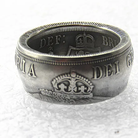 Монета кольцо Handmake от UF01 Великобритания Виктория 1887 двойной Флорин с серебряным