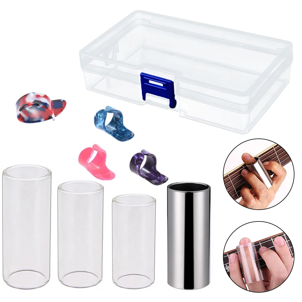 Guitar Slides Set Includes 4 Glass Slides Celluloid Thumb Finger Picks With Box Guitar Finger Picks Slides Set Accessories
Guitar Slides Set Includes 4 Glass Slides Celluloid Thumb Finger Picks With Box Guitar Finger Picks Slides Set Accessories