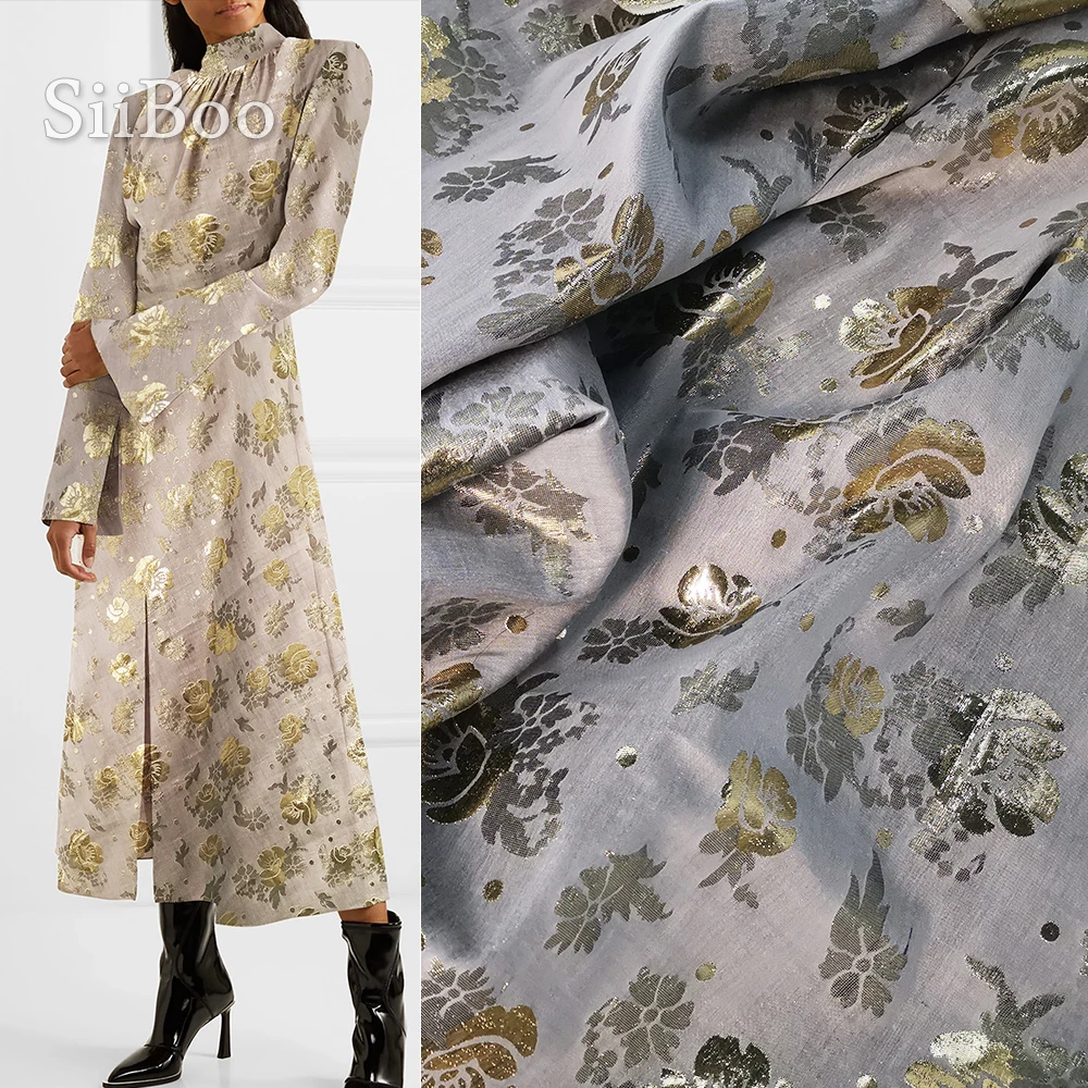 

Luxury gold floral metallic jacquard natural silk fabric for dress cotton silk tissu tecidos stoffens tela 24mm SP5325 FREE SHIP
