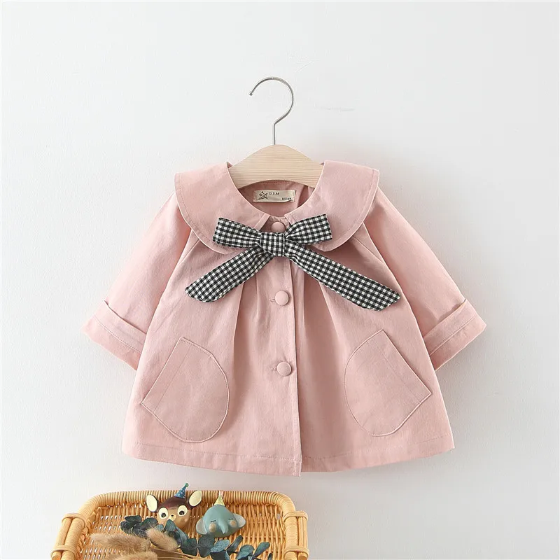 

Children's jacket spring girls pure color plaid bow jacket girl children 2021 children's 70cm 80cm 90cm 100cm clothing jacket