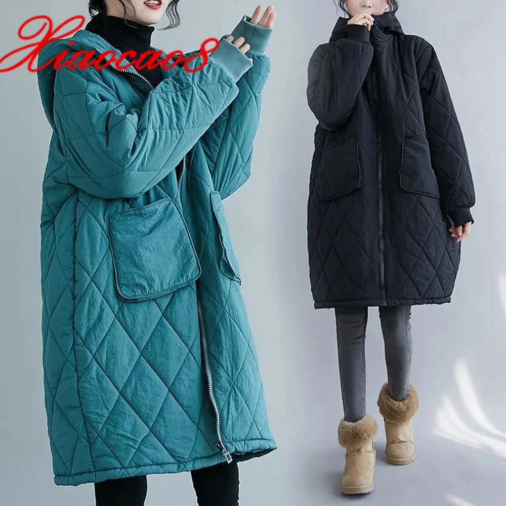 Winter Mid Length Cotton Padded Coat For Women Hooded Loose Zipper Jacket Parkas Oversized Solid Female Outwear Clothes Girls
Winter Mid Length Cotton Padded Coat For Women Hooded Loose Zipper Jacket Parkas Oversized Solid Female Outwear Clothes Girls