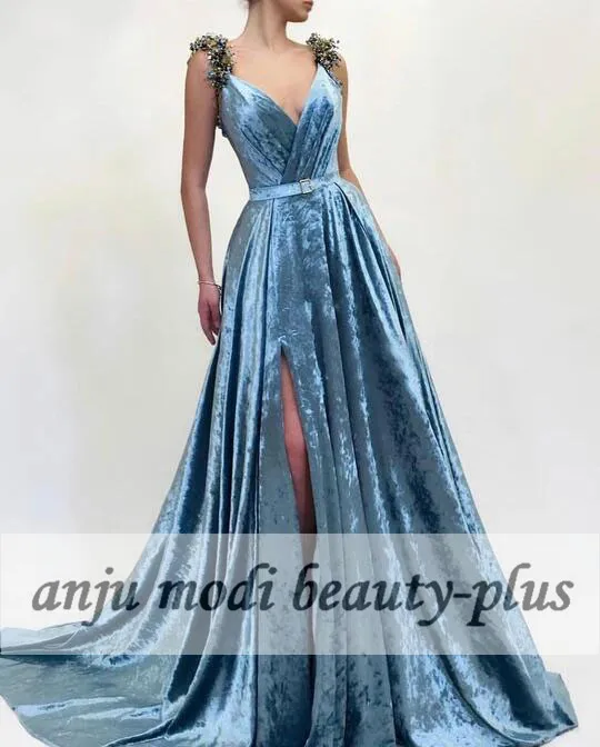 2021 Long Velvet V Neck Prom Dresses Sleeveless High Split Side Formal Evening Party Ball Gown Robe De Soiree
2021 Long Velvet V Neck Prom Dresses Sleeveless High Split Side Formal Evening Party Ball Gown Robe De Soiree