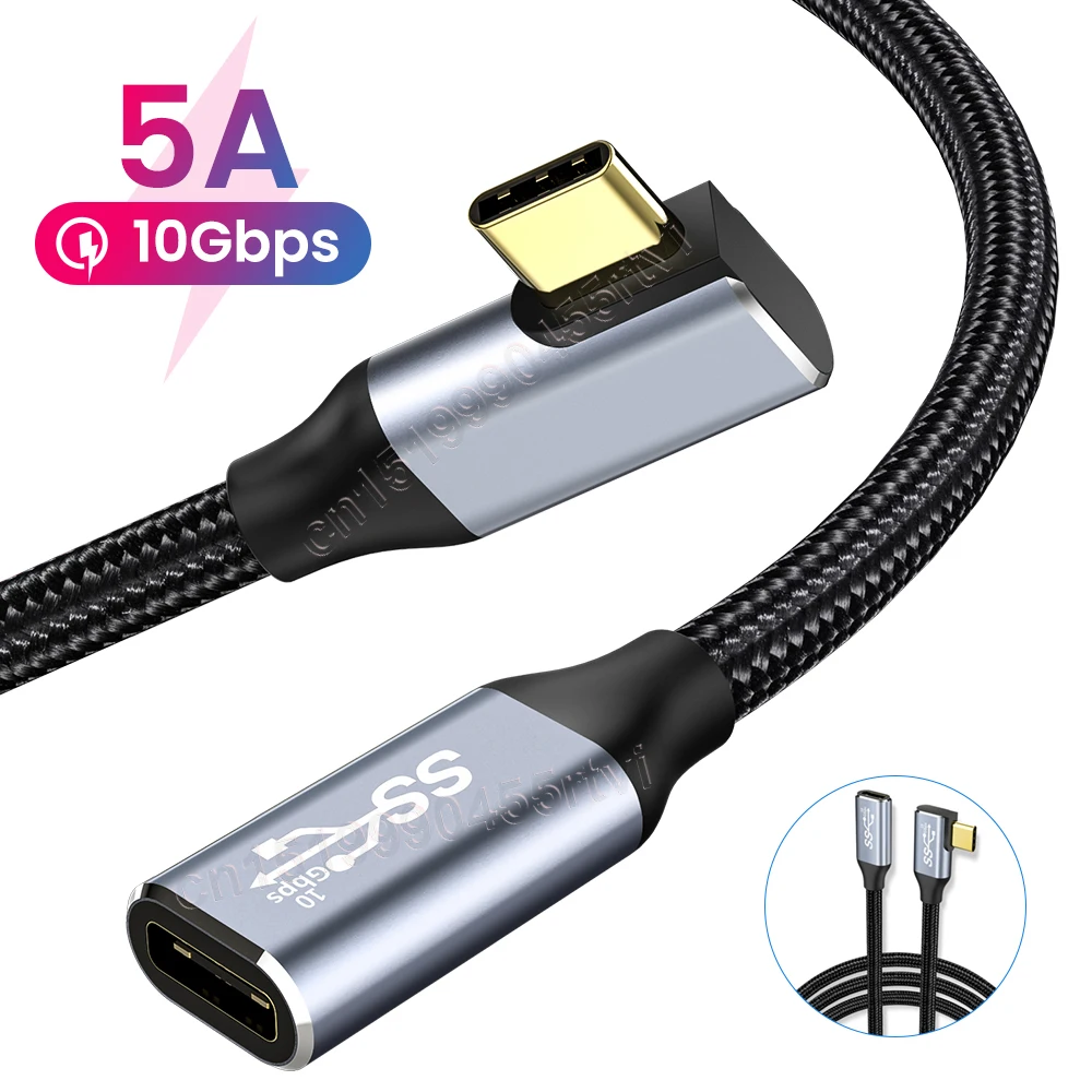 HD 4K USB C удлинитель 100 Вт PD 5A правый угол изгиб 90 градусов Gen 2 3 1 Type для ноутбука Macbook