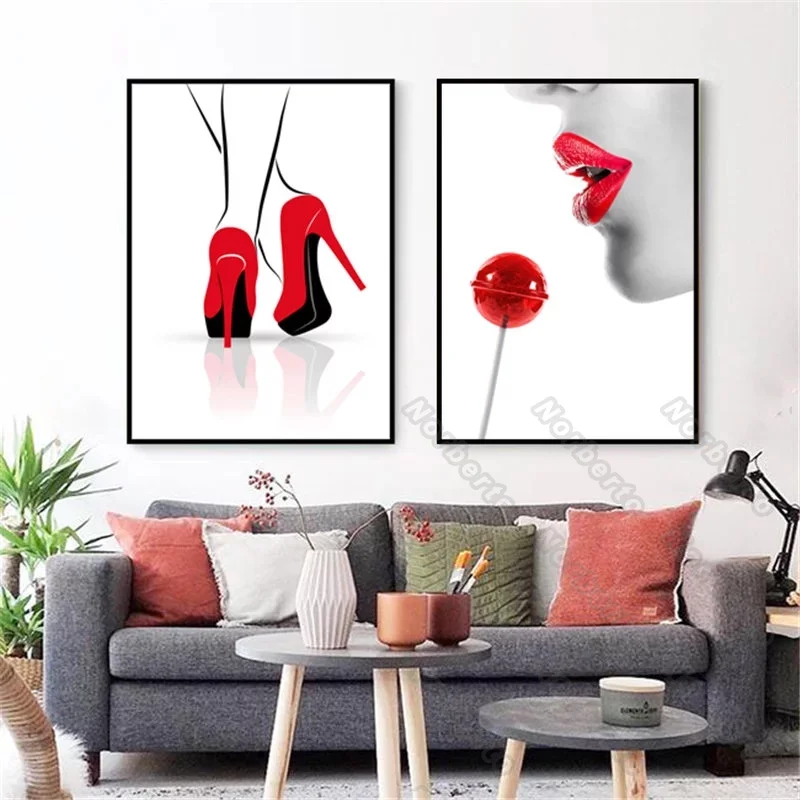 Modern Style Canvas Painting Poster Red Lips Lollipop and High-Heeled Shoes Quota All You Need Is Love for Home Rooms Wall Decor
Modern Style Canvas Painting Poster Red Lips Lollipop and High-Heeled Shoes Quota All You Need Is Love for Home Rooms Wall Decor