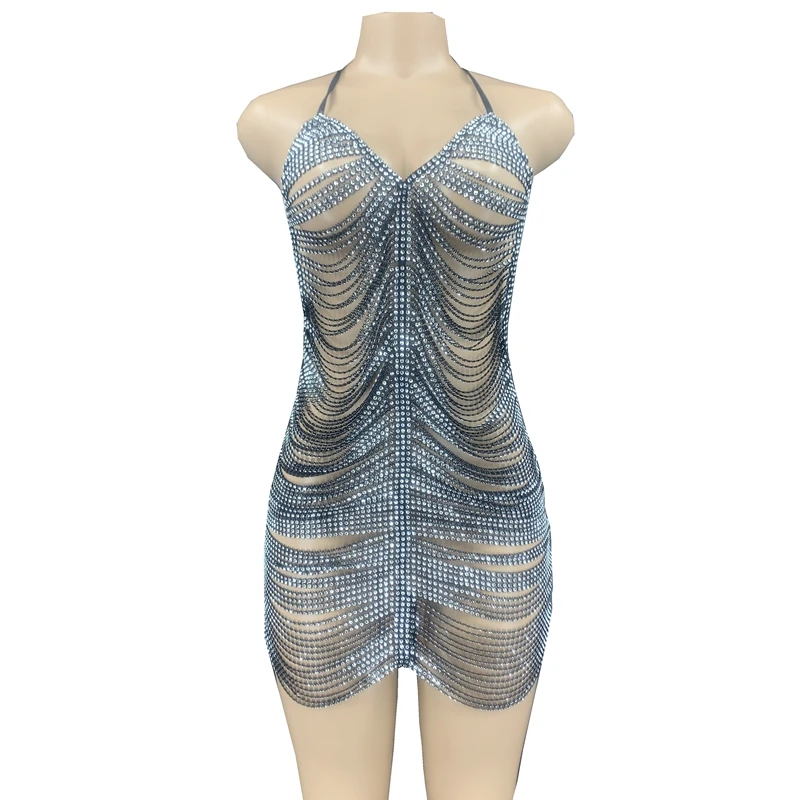 Shining Fake Rhinestone Chains Halter Backless Short Dress Black Birthday Celebrate Party Dress Bar Club Dance Hollow Outfit
Shining Fake Rhinestone Chains Halter Backless Short Dress Black Birthday Celebrate Party Dress Bar Club Dance Hollow Outfit