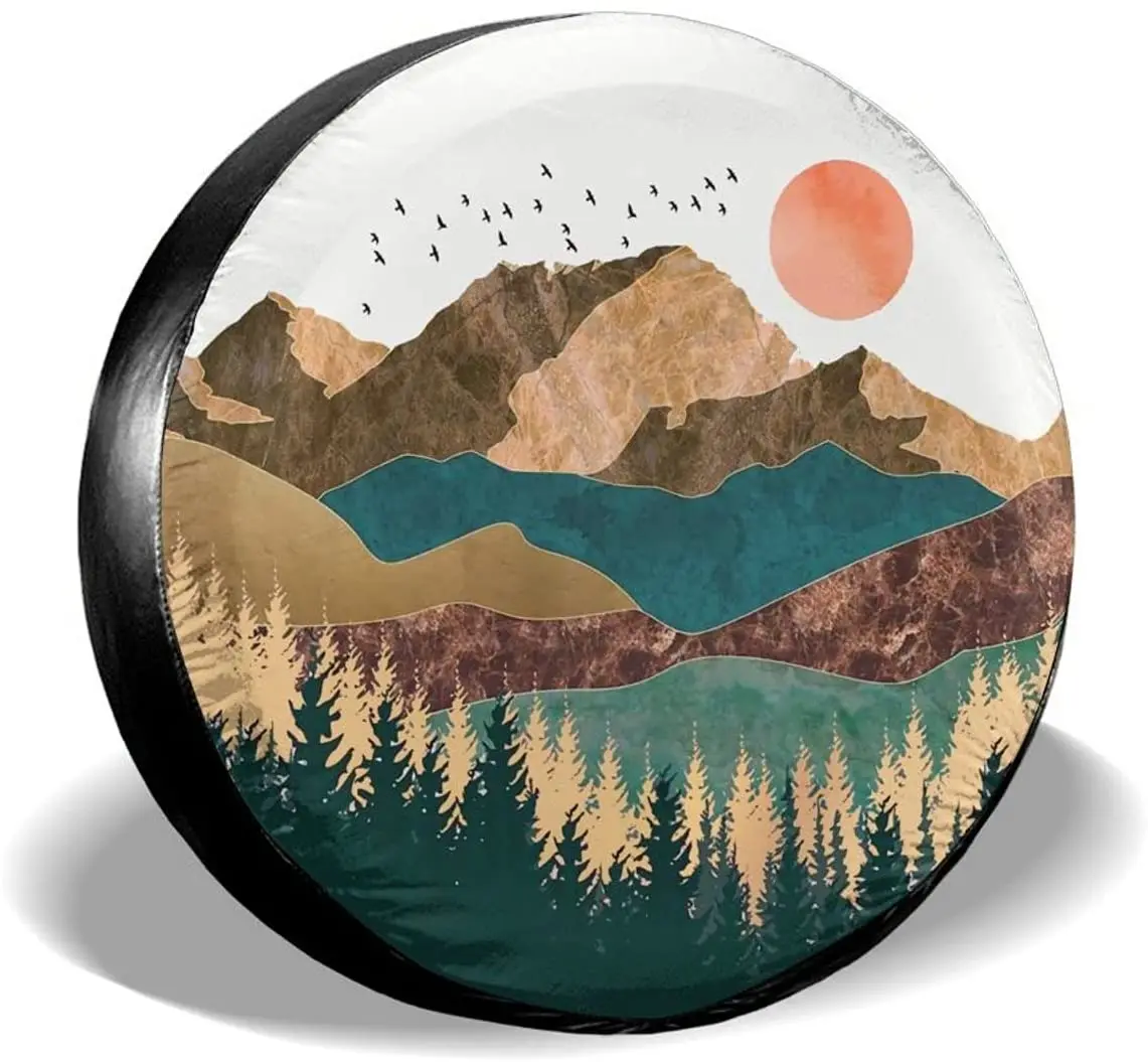 

cozipink Mountain Forest Tree Sunset Nature Landscape Spare Tire Cover Weatherproof Vintage Wheel Protectors Universal