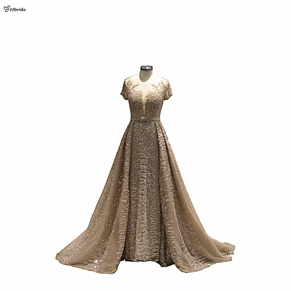 YYbride Newest Design Champagne Luxury Beading Crystals Boat Neck Mermaid Skirt Long Train Elegant Customized Evening Dresses
YYbride Newest Design Champagne Luxury Beading Crystals Boat Neck Mermaid Skirt Long Train Elegant Customized Evening Dresses