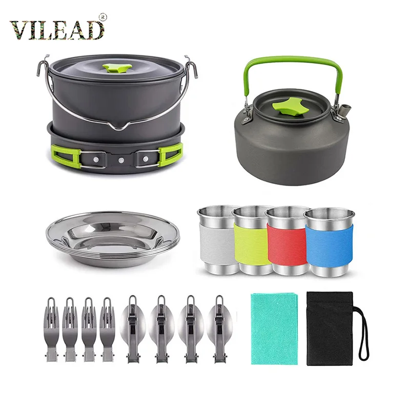 VILEAD 19 шт./компл. посуда для кемпинга 4 человек портативный горшок противень чашка