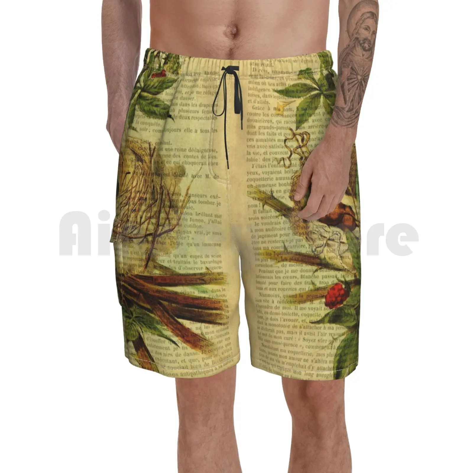 Пляжные шорты с винтажным принтом, на старинной книге-Птичье гнездо, ботаническое на старинном книжном гнезде 
Пляжные шорты с винтажным принтом, на старинной книге-Птичье гнездо, ботаническое на старинном книжном гнезде