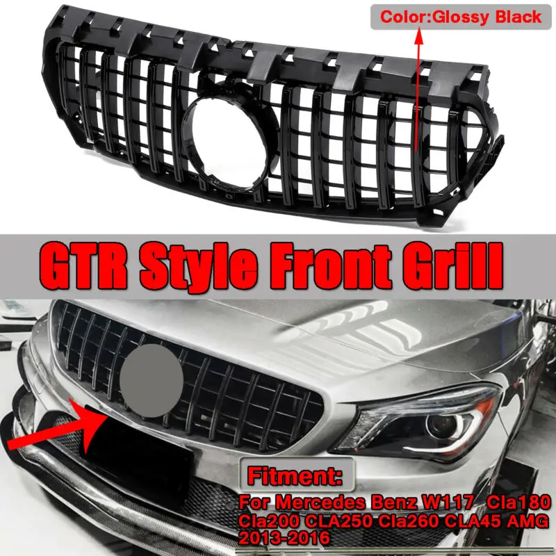 

GT R for Mercedes CLA class W117 C117 X117 CLA180 CLA200 CLA250 CLA45 AMG Grill 2017 2018 2019 Grille Front Bumper Grills