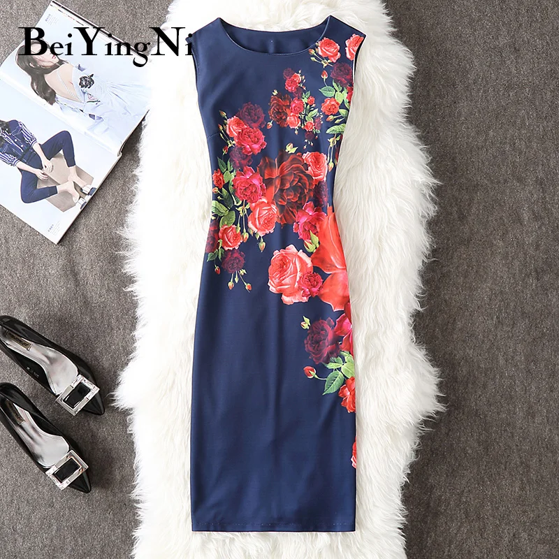 Beiyingni 2021 летнее облегающее платье с цветочным принтом без рукавов тонкий