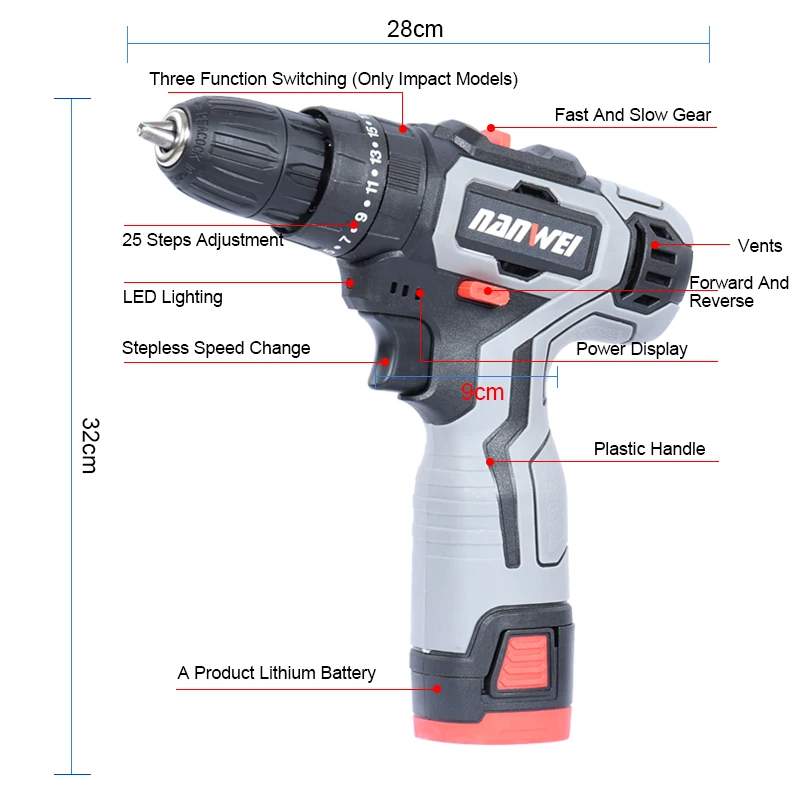 12V Electric Drills Double Speed Lithium Battery Cordless Drill Household Rechargeable Electric Screwdriver Power Tools
12V Electric Drills Double Speed Lithium Battery Cordless Drill Household Rechargeable Electric Screwdriver Power Tools