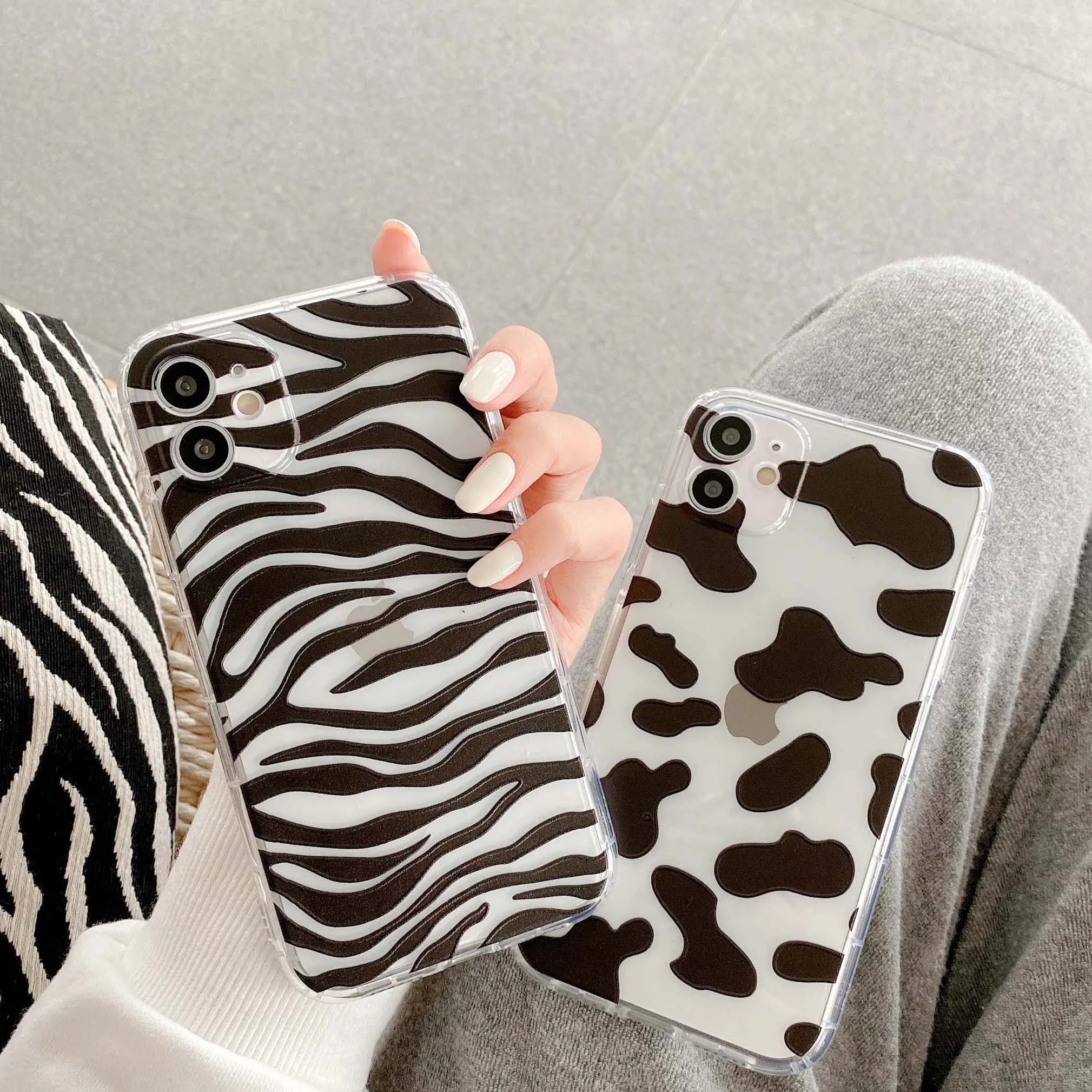 Силиконовый чехол с рисунком зебры и коровы для iphone 11 pro max 12 mini xs x xr 7 8 plus