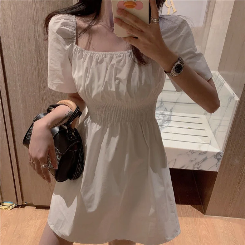 New Style Summer Dress Square Collar Puff Sleeve Slim Tight Waist Above Knee Elegant Dress Sexy Slash Neck Solid White Dresses
New Style Summer Dress Square Collar Puff Sleeve Slim Tight Waist Above Knee Elegant Dress Sexy Slash Neck Solid White Dresses