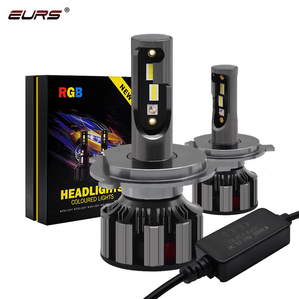 EURS RGB Автомобильный фары H7 LED H4 H1 H11 H3 9005 9006 50W 5400LM 6000K 12V 24V Управление приложением, CSP Противотуманные фары Лампочка.