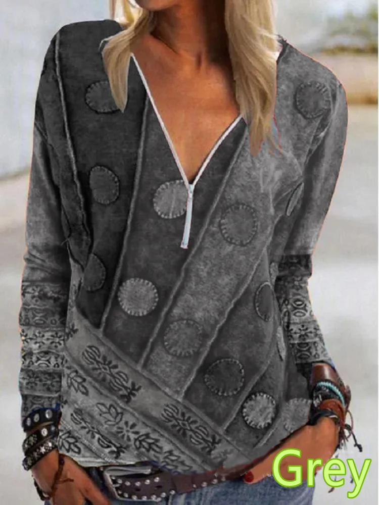 Women's T-shirt 2021 Spring Summer New Fashion Vintage Printed Zipper V-neck Long Sleeve Graphic oversized T-shirt for Women
Women's T-shirt 2021 Spring Summer New Fashion Vintage Printed Zipper V-neck Long Sleeve Graphic oversized T-shirt for Women