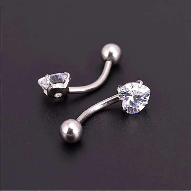 

New Retro Anti Allergy Lounger Titanium Earrings Ear Nail Belly Button Rings Navel Piercing Star Heart Round Crystal Jewelry