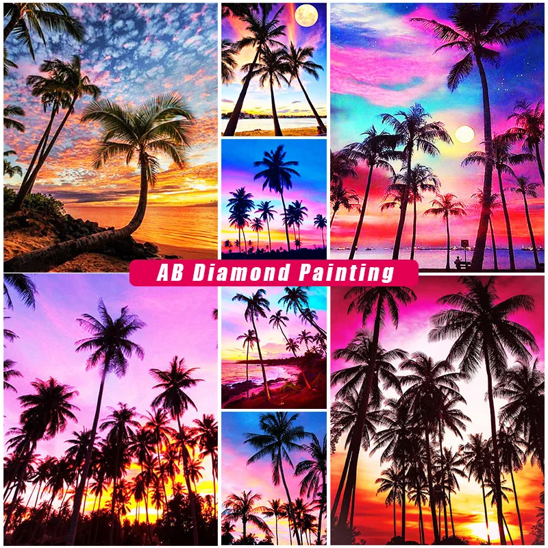 

5D AB Drill Diamond Painting Sea View Diy Mosaic Beach Diamont Embroidery Sunset Glow Cross Stitch Handmade Home Decoration Gift