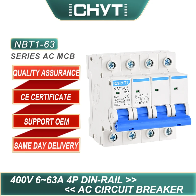

CHYT NBT1-63 4P бытовой Прозрачный выключатель воздуха на Din-рейку AC 400 в 63 а 6 ка Тип C Мини автоматический выключатель MCB