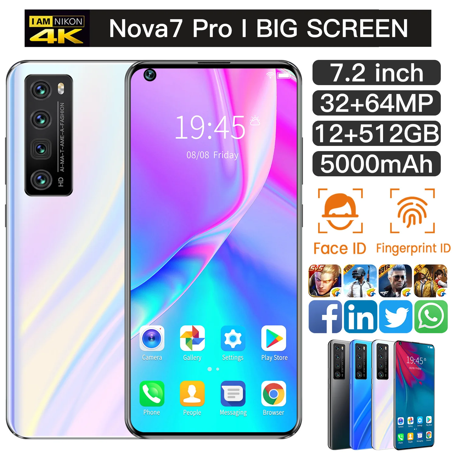 Global Version Smartphones Nova7Pro Dual SIM Cellphones 7.2 MTK6899 64MP 12GB 512GB Android 10.0 5000Mah Cellular phones
Global Version Smartphones Nova7Pro Dual SIM Cellphones 7.2 MTK6899 64MP 12GB 512GB Android 10.0 5000Mah Cellular phones