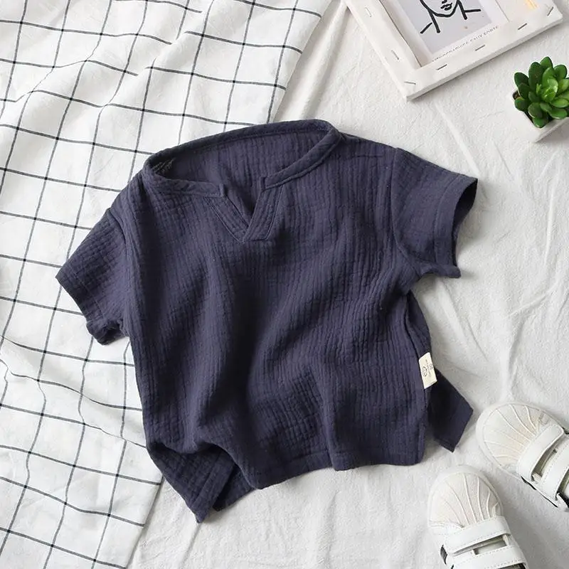 Small fresh summer children's baby simple base boys and girls thin cotton and linen short-sleeved T-shirt P4217
Small fresh summer children's baby simple base boys and girls thin cotton and linen short-sleeved T-shirt P4217
