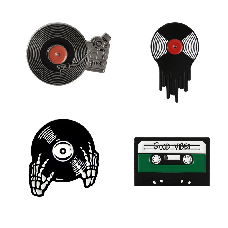 Retro Record Player Enamel Pin Vinyl record tape DJ Skeleton "Good Vibes" brooches badges Lapel Pin jewelry Gift for music fans
Retro Record Player Enamel Pin Vinyl record tape DJ Skeleton "Good Vibes" brooches badges Lapel Pin jewelry Gift for music fans