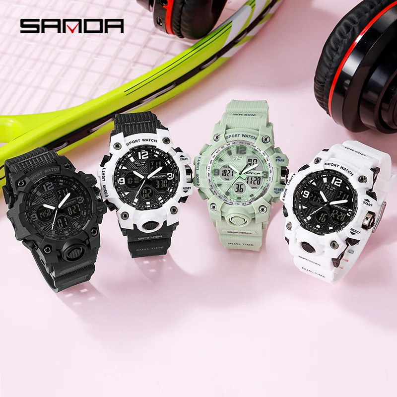 SANDA Fashion Sports Women's Watches Multifunction Waterproof Watch Analog Digital Wristwatch Casual Clock Relogio Feminino 942 |