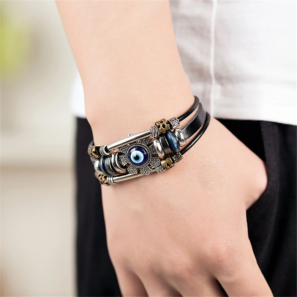Lucky Eye Turkish Evil Eye Bracelets for Men Women Punk Style Flower Handmade Jewelry Multilayer Black Leather Bracelet Female
Lucky Eye Turkish Evil Eye Bracelets for Men Women Punk Style Flower Handmade Jewelry Multilayer Black Leather Bracelet Female