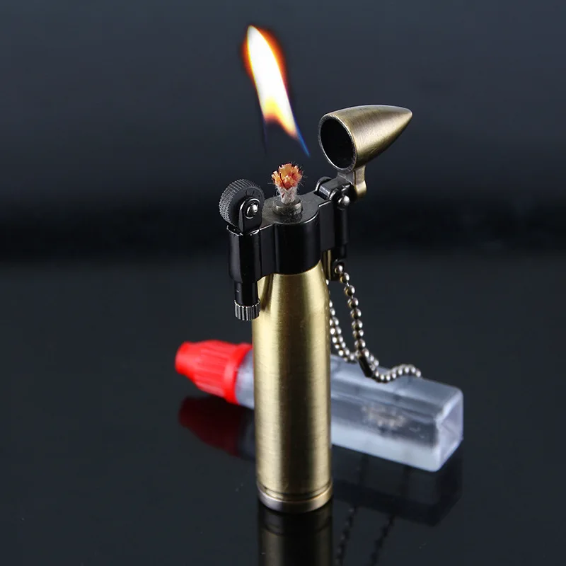 

Creative Metal Windproof Kerosene Lighter Portable with Hanging Chain Gadgets for Men Lighters for Smoking Weed Cool Bullet