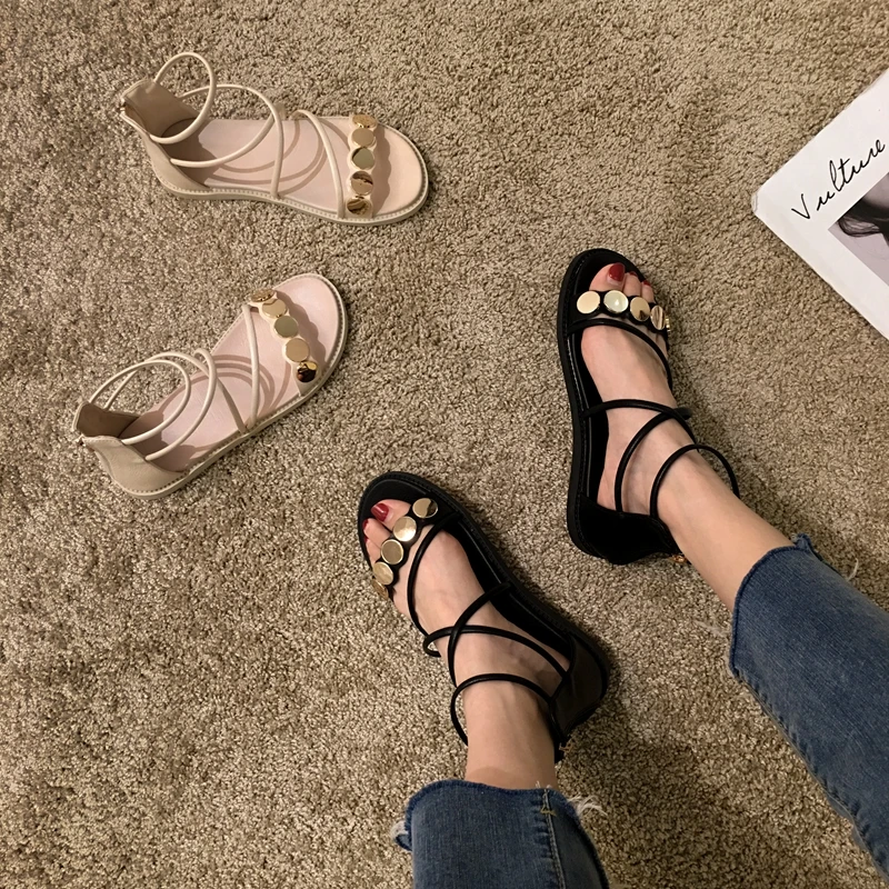 DLEK Ladies Leather Sandals Cross Tied Metal Decoration Solid Flats Casual Summer Seaside Designer Female Shoes
DLEK Ladies Leather Sandals Cross Tied Metal Decoration Solid Flats Casual Summer Seaside Designer Female Shoes