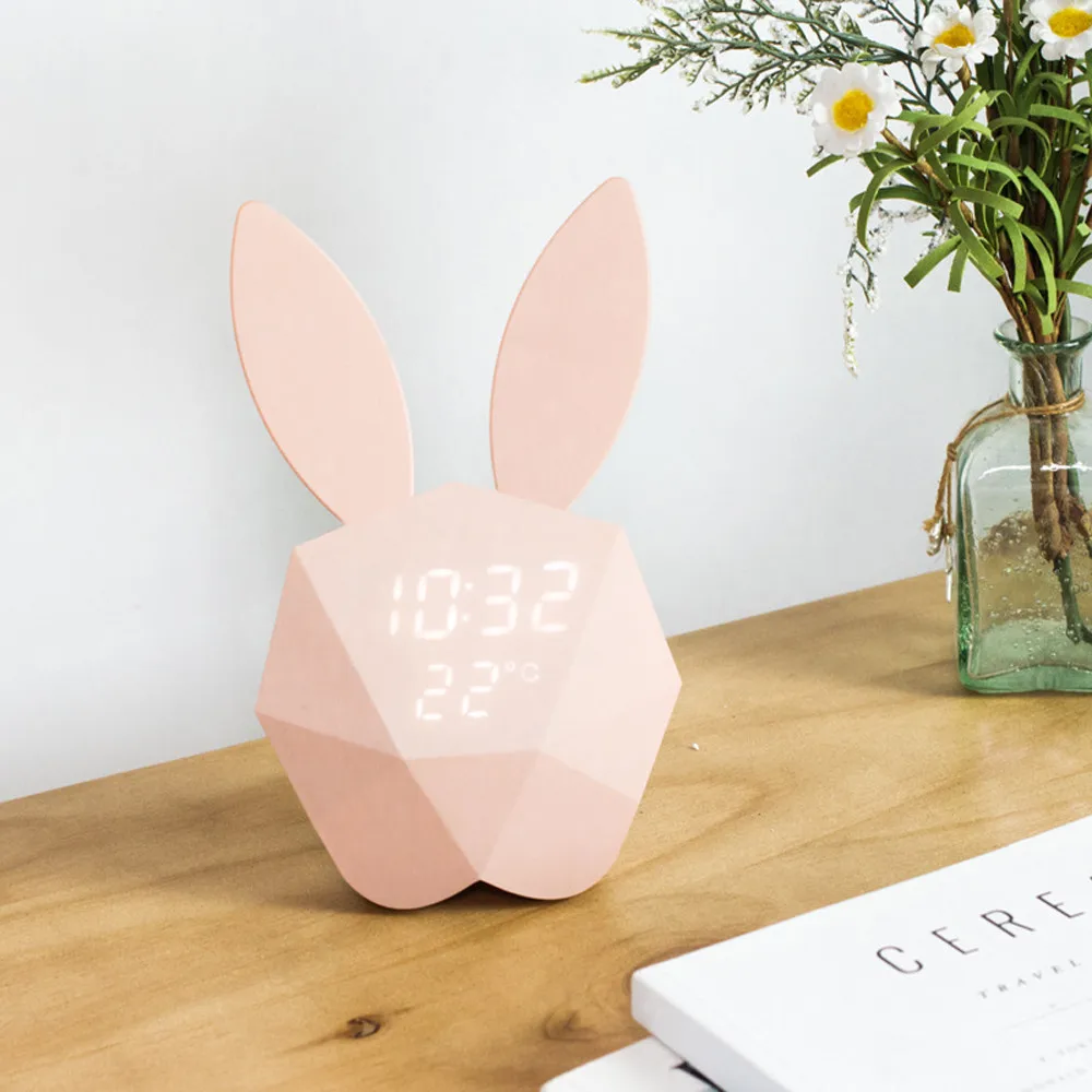 Modern Creative Cute Rabbit Model Alarm Clock Intelligent Voice Control USB Charging Small Night Light decor
Modern Creative Cute Rabbit Model Alarm Clock Intelligent Voice Control USB Charging Small Night Light decor