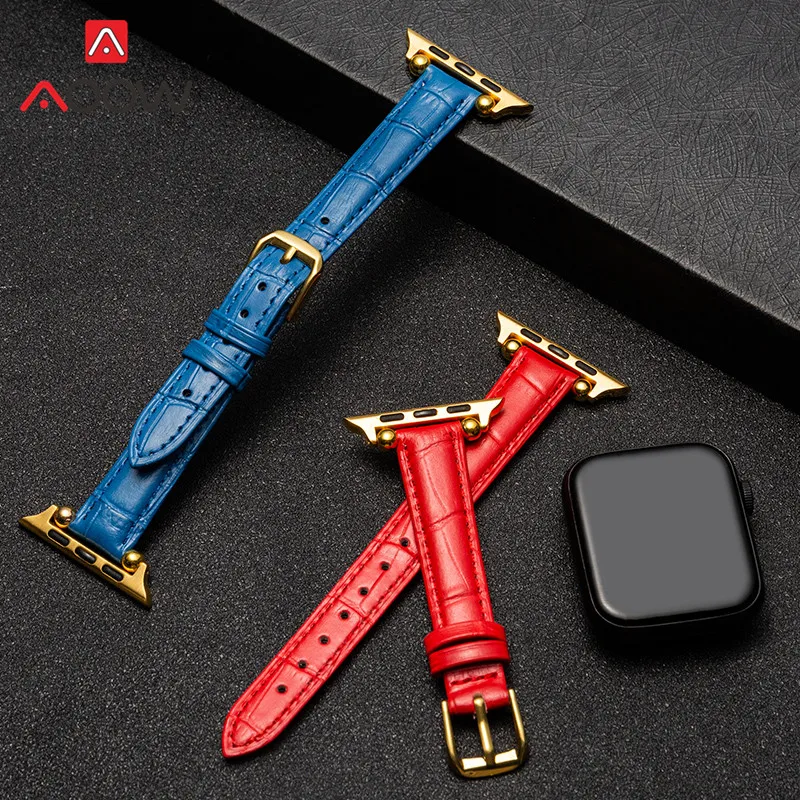 Ремешок из натуральной кожи для Apple Watch iwatch 6 5 4 3 2 SE тонкий сменный Браслет с