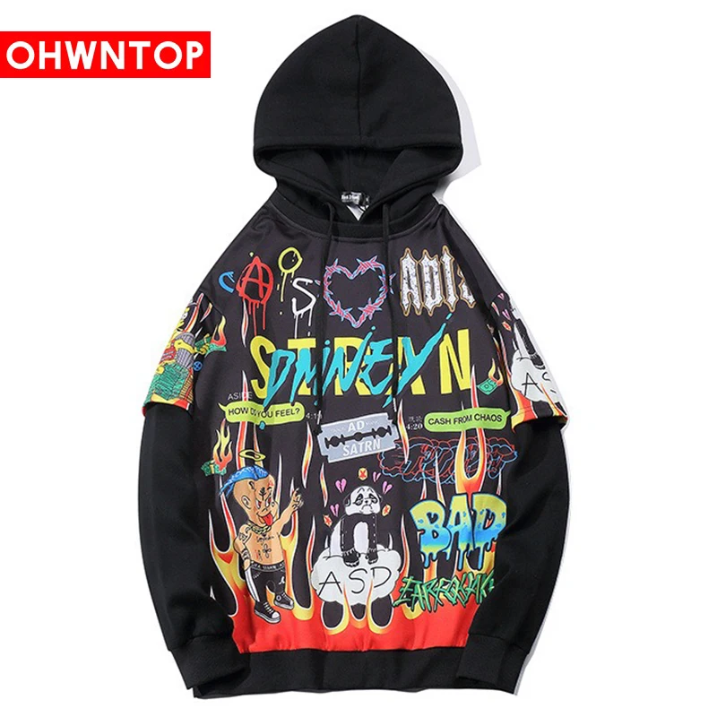 Men Hip Hop Hoodie Sweatshirt Graffiti Cartoon Letter Printed Hoodie Casual Black Hooded Pullover Cotton Aweatshirt Streetwear 
Men Hip Hop Hoodie Sweatshirt Graffiti Cartoon Letter Printed Hoodie Casual Black Hooded Pullover Cotton Aweatshirt Streetwear