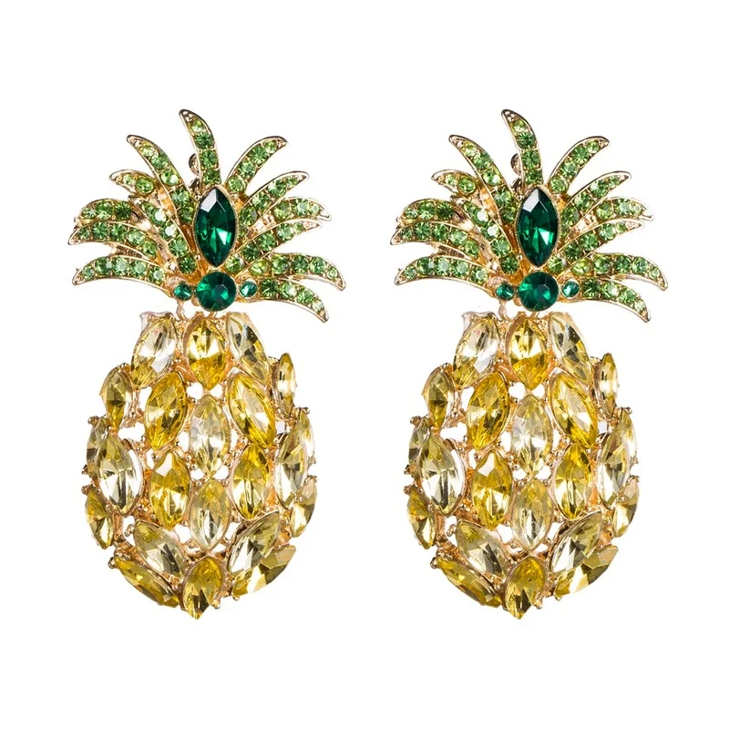 

Pineapple Crystal Earrings for Women Hot Sale Boho Rhinestone Statement Drop Dangle Fashion Jewelry Bijoux