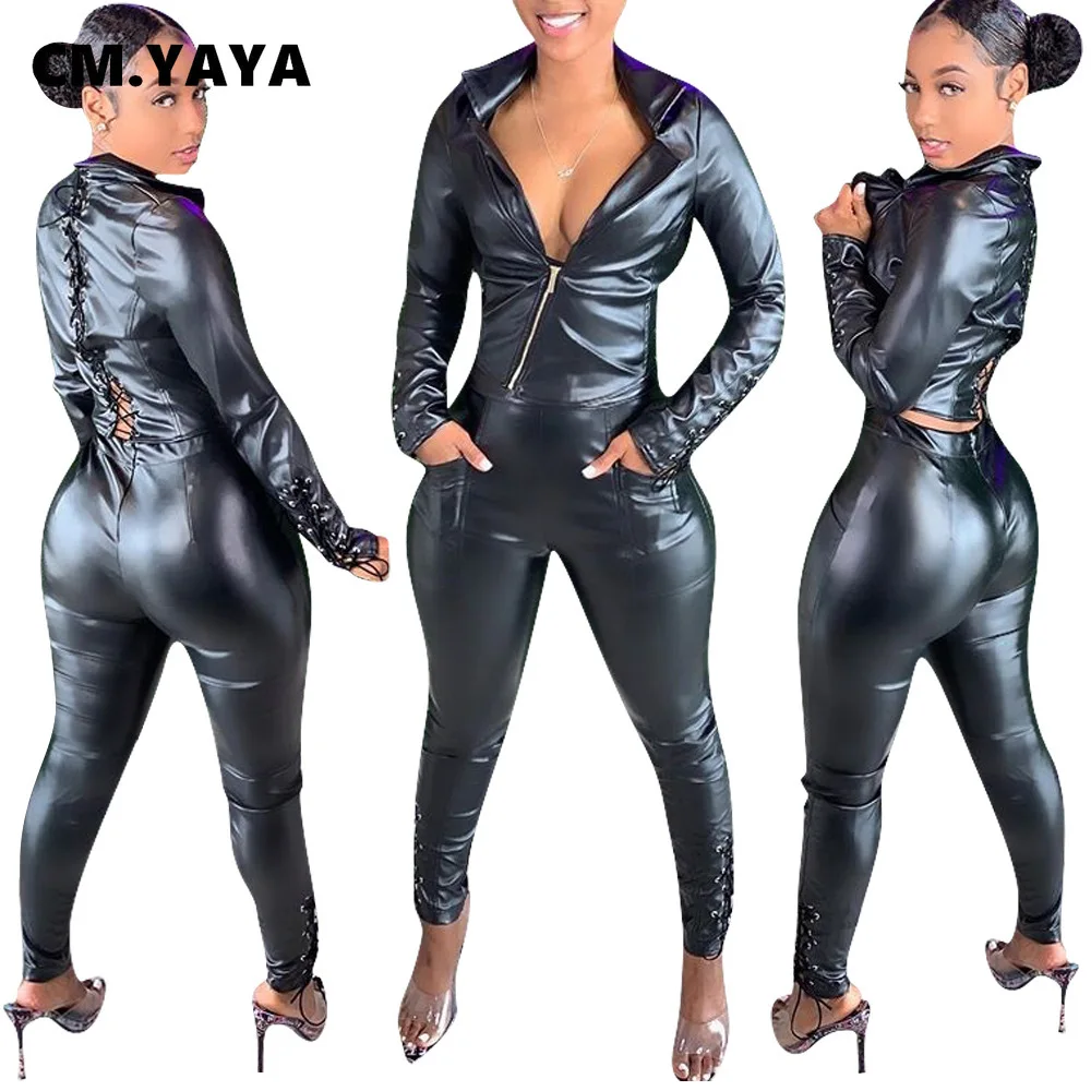 Женский спортивный костюм CM.YAYA из искусственной кожи, куртка на молнии, леггинсы и брюки, Байкерский спортивный костюм, комплект из двух пре...
Женский спортивный костюм CM.YAYA из искусственной кожи, куртка на молнии, леггинсы и брюки, Байкерский спортивный костюм, комплект из двух пре...
