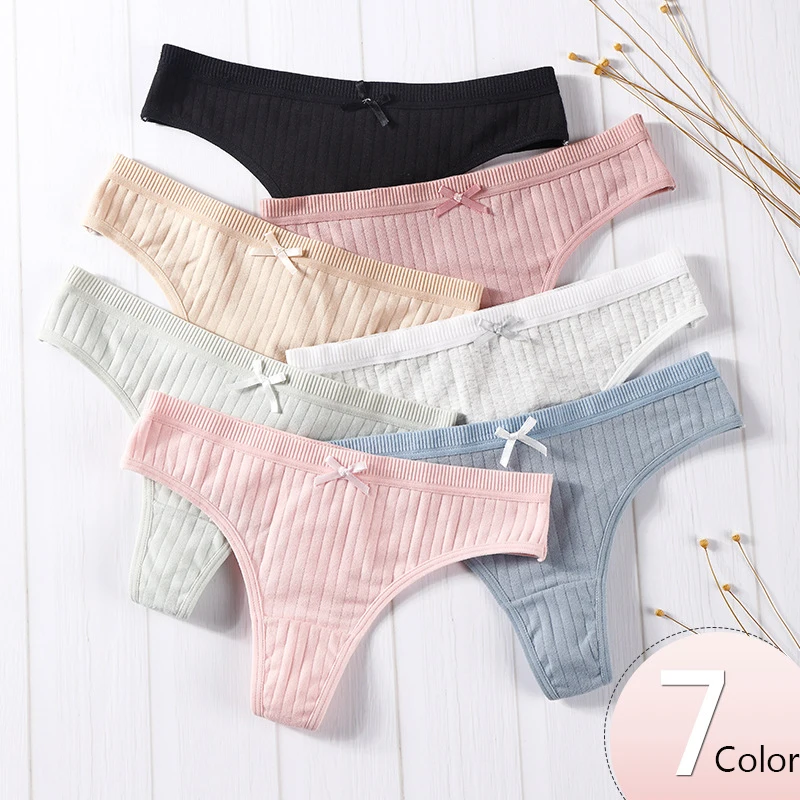 

Sexy Cotton Rib Women Thong Panties Underwear Comfort Ladies G-string Low Rise Panty Lingerie Fashion Solid Female Underpants