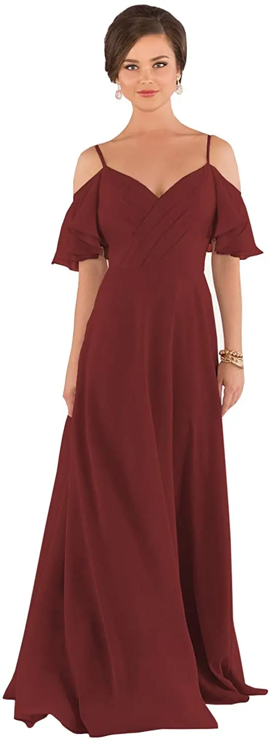 Women's Ruffles Chiffon Floor Length Bridesmaid Dresses Elegant Off The Shoulder Wedding Evening Gowns Burgundy
Women's Ruffles Chiffon Floor Length Bridesmaid Dresses Elegant Off The Shoulder Wedding Evening Gowns Burgundy