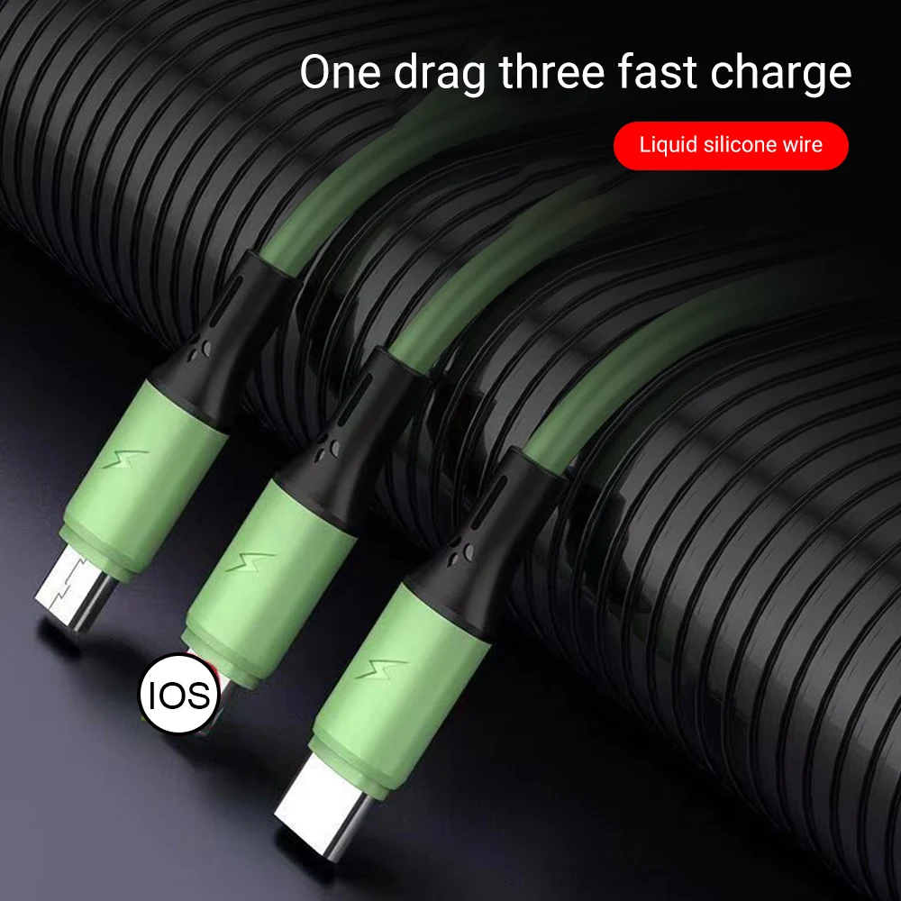 3 in 1 5A Fast Charging Cable Liquid Silicone Micro USB USB-C Type-C Cable Charger for iPhone huawei samsung xiaomi Cable Wire
3 in 1 5A Fast Charging Cable Liquid Silicone Micro USB USB-C Type-C Cable Charger for iPhone huawei samsung xiaomi Cable Wire