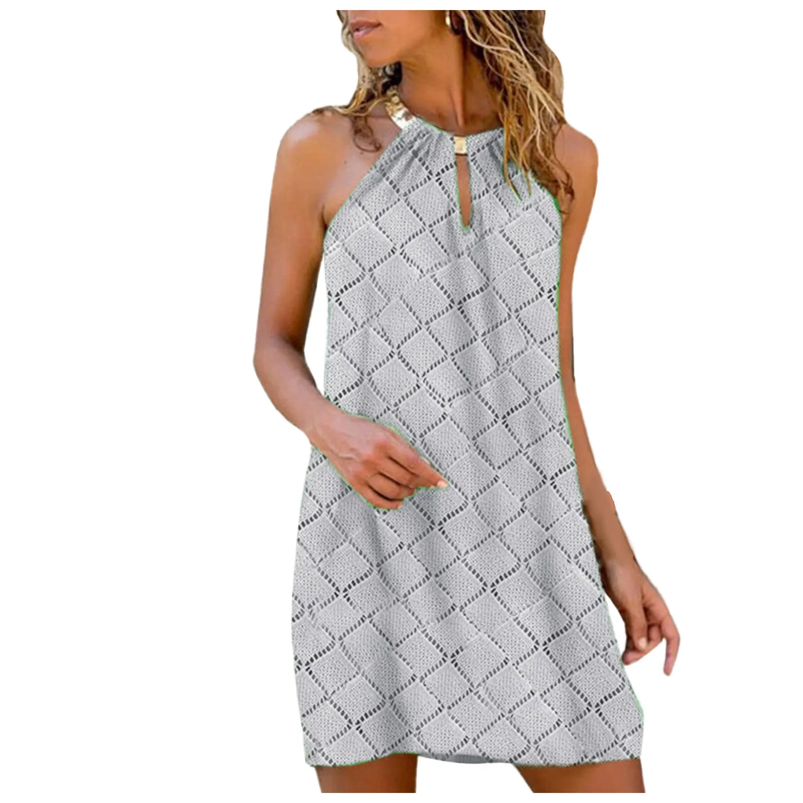 Женские платья 2021, модное женское летнее Повседневное Платье без бретелек с металлическим вырезом и принтом 
Женские платья 2021, модное женское летнее Повседневное Платье без бретелек с металлическим вырезом и принтом